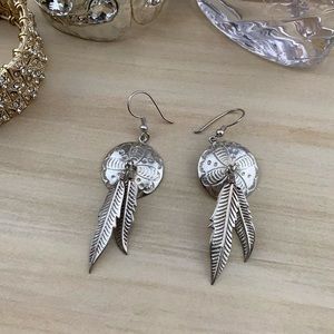 Sterling Silver Native Tribal Dream Catcher Feather Earrings